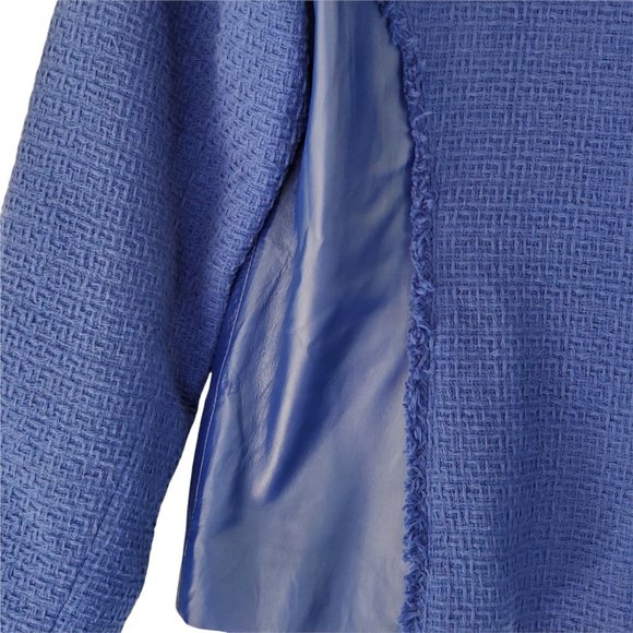 Saks Fifth Avenue Women's M Blue Leather Trim Cotton Waffle Weave Lined Jacket - Picture 4 of 12